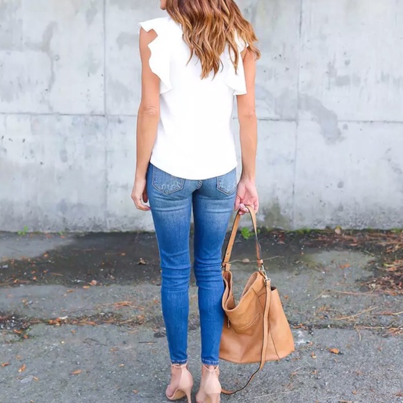 5 STAR ⭐️ New Ruffle Sleeve Blouse Tee Spring Top - Picture 4 of 8